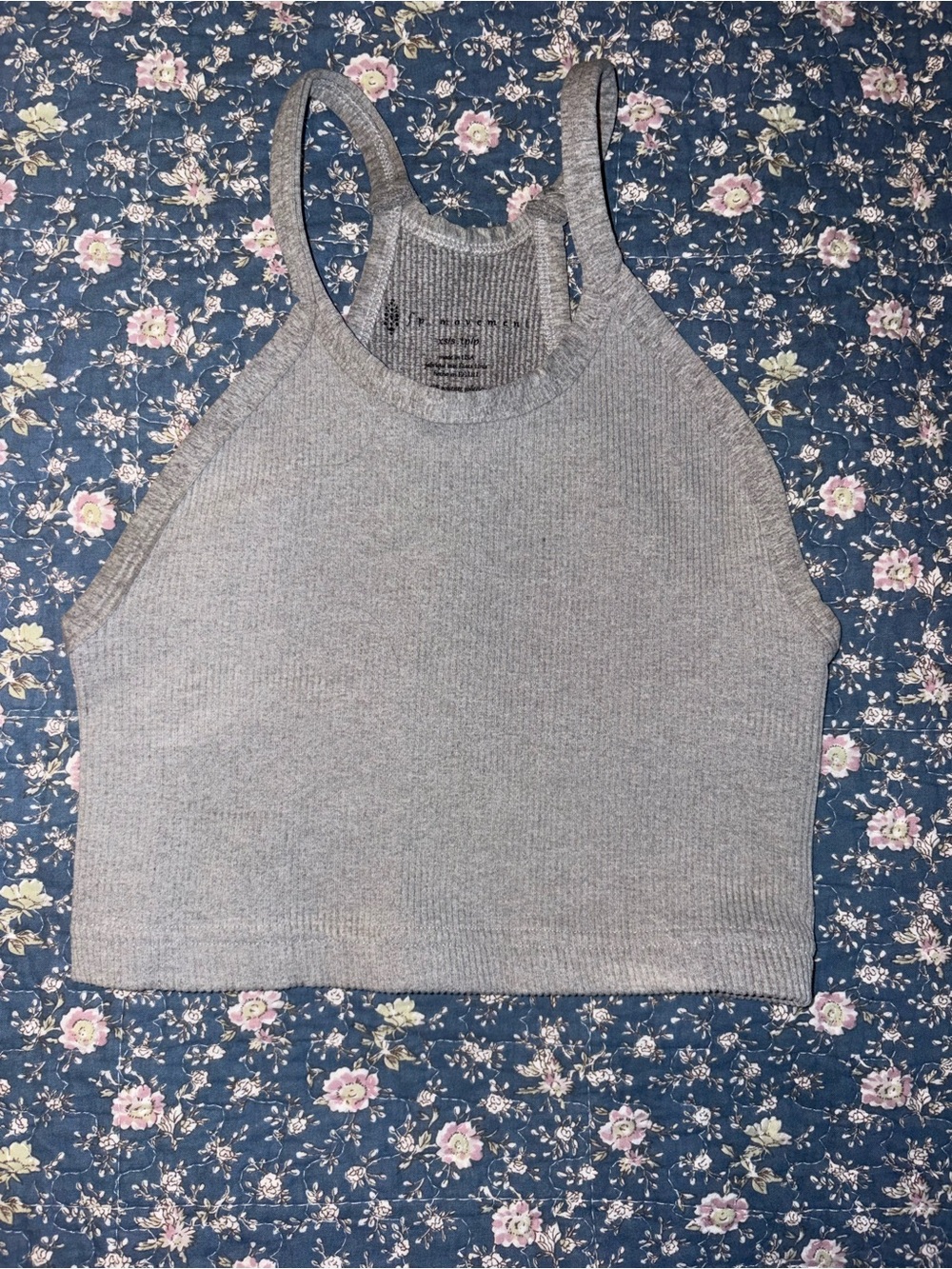 Free People Gray Ribbed High Neck Cropped Tank